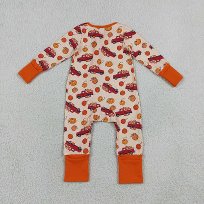 Sibling Baby Boys Pumpkins Cars Fall Pajamas Sets Zip Romper Pant Blanked