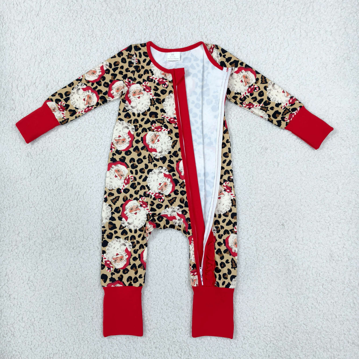 Sibling Baby Girls Christmas Leopard Santa Rompers Dresses Outfits