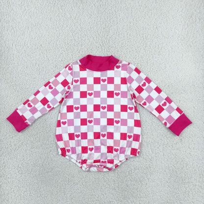 Sibling Baby Girls Pink Checked Hearts Choker Pockets Flare Pant Valentines Set Rompers