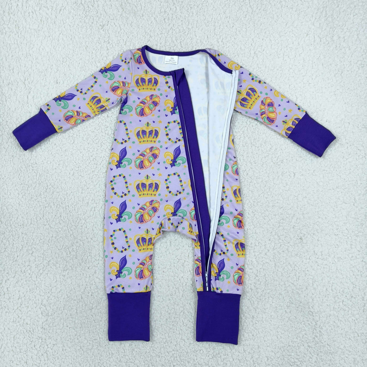 Sibling Baby Boys Mardigras Anchors Crowns Pajamas Set Zip Rompers