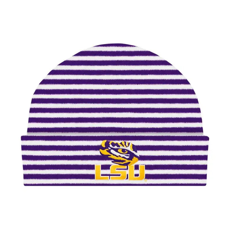 LSU Tigers Infant Striped Knit Hat – Purple & White Baby Beanie