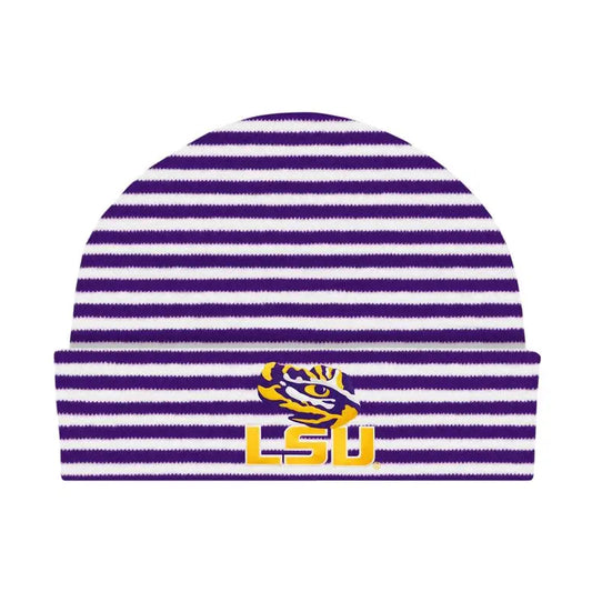 LSU Tigers Infant Striped Knit Hat – Purple & White Baby Beanie