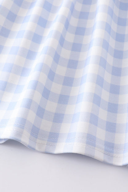 Blue plaid baseball embroidery girl set