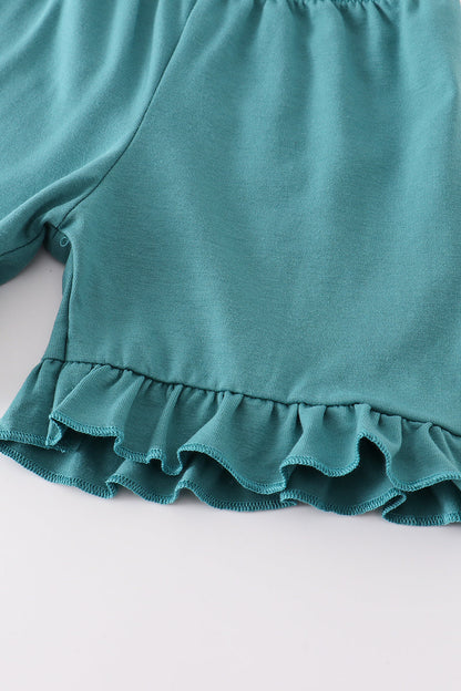 Blue stripe cow embroidery girl set