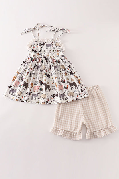 Beige farm strap girl set