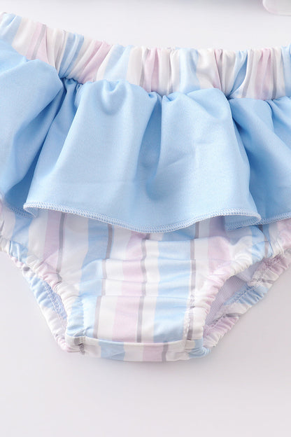 Crab french knot stripe 2pc girl swimsuit