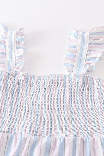 Crab french knot stripe smocked dress