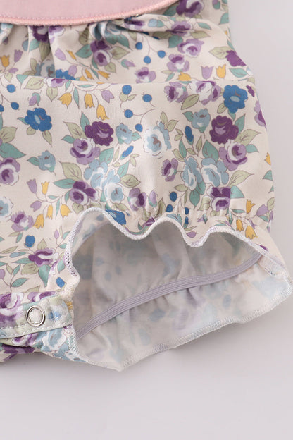 Pig floral print applique girl bubble