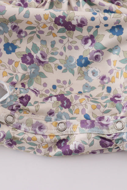 Pig floral print applique girl bubble