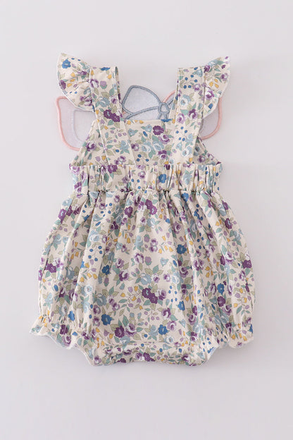 Pig floral print applique girl bubble
