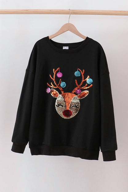 Black reindeer sequin mom&me sweatshirt