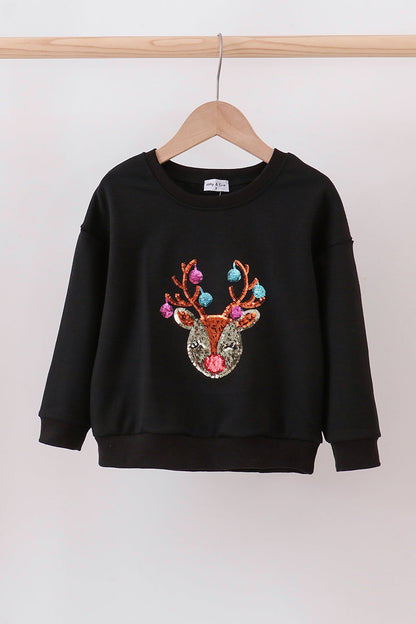 Black reindeer sequin mom&me sweatshirt