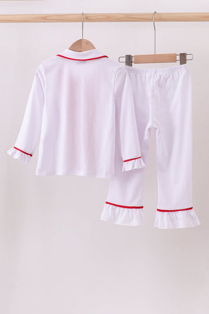 White ruffle pajamas pants set