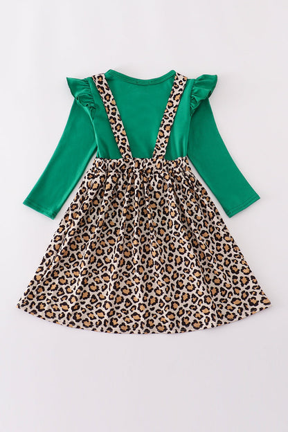 Forest tree applique leopard ruffle skorts set