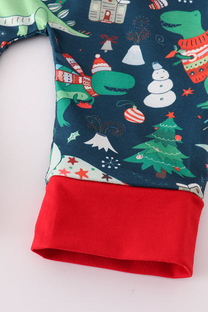 Green dinosaur print romper