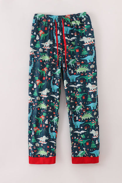 Green dinosaur print mom pajamas pants