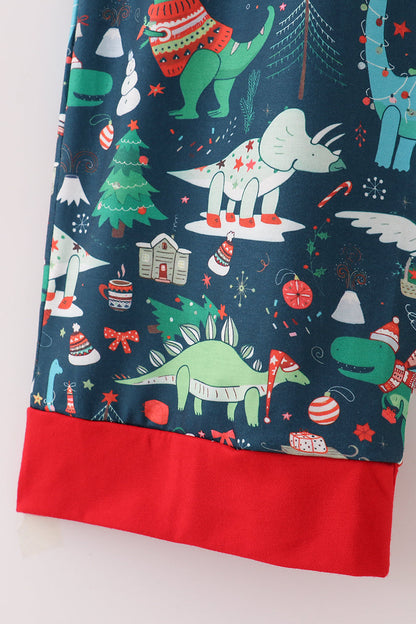 Green dinosaur print mom pajamas pants