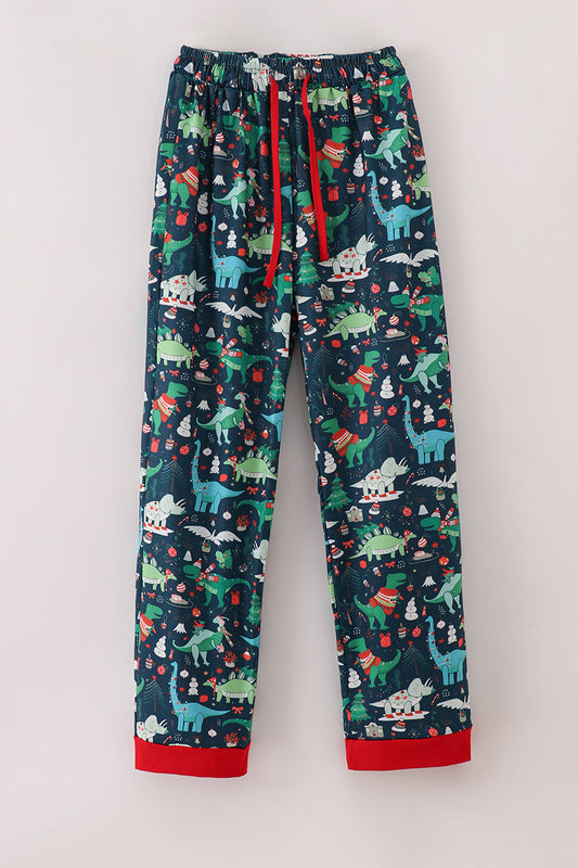 Green dinosaur print dad pajamas pants