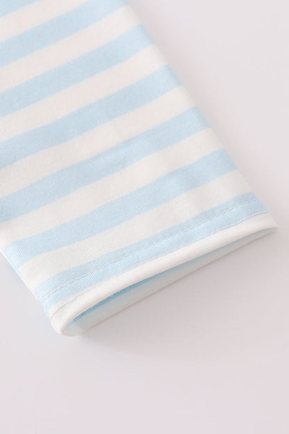 Blue snowman embroidery stripe pants set