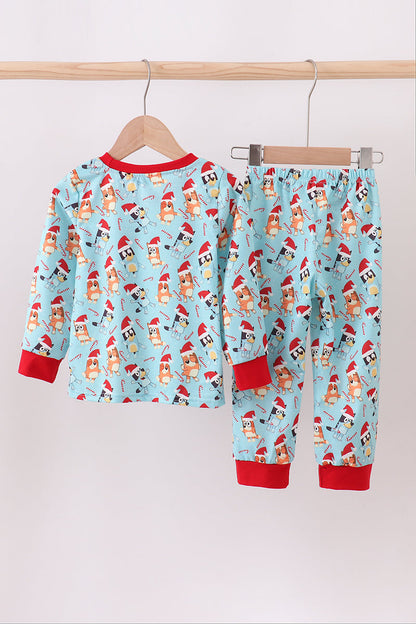 Blue christmas character print pajamas pants set