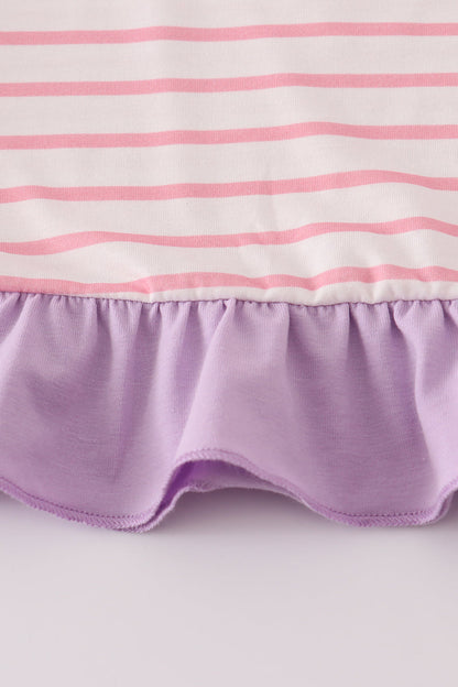 Purple ballet shoes embroidery stripe pants set