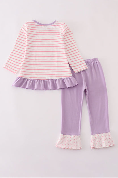 Purple ballet shoes embroidery stripe pants set