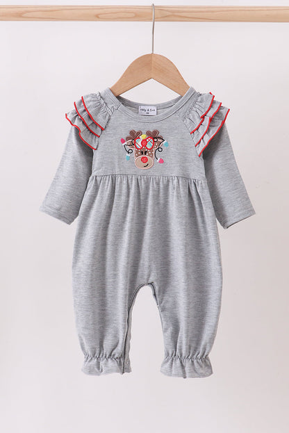 Grey reindeer applique ruffle romper