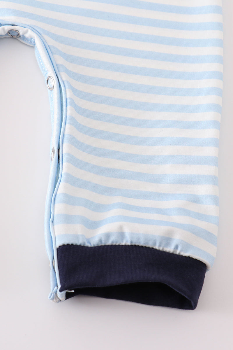 Navy plaid nativity embroidery boy romper