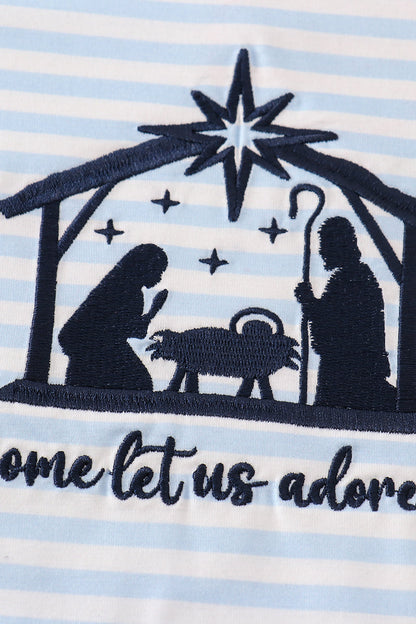 Navy plaid nativity embroidery boy set