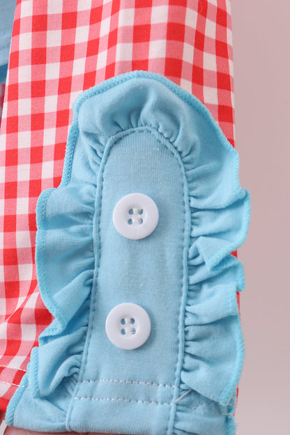 Blue deer tree santa embroidery ruffle pants set