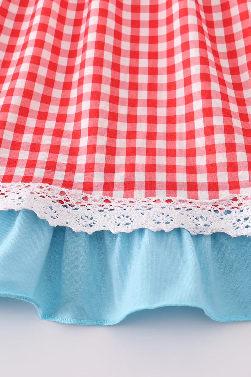 Blue deer tree santa embroidery ruffle dress