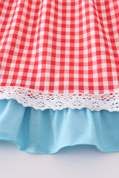 Blue deer tree santa embroidery ruffle dress