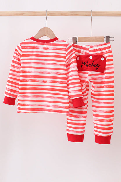 Red stripe character applique pants set