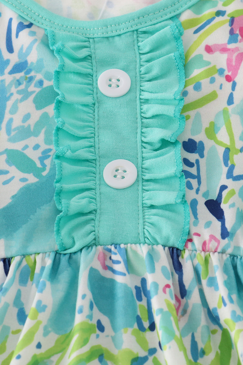 Green meadow splash ruffle pants set