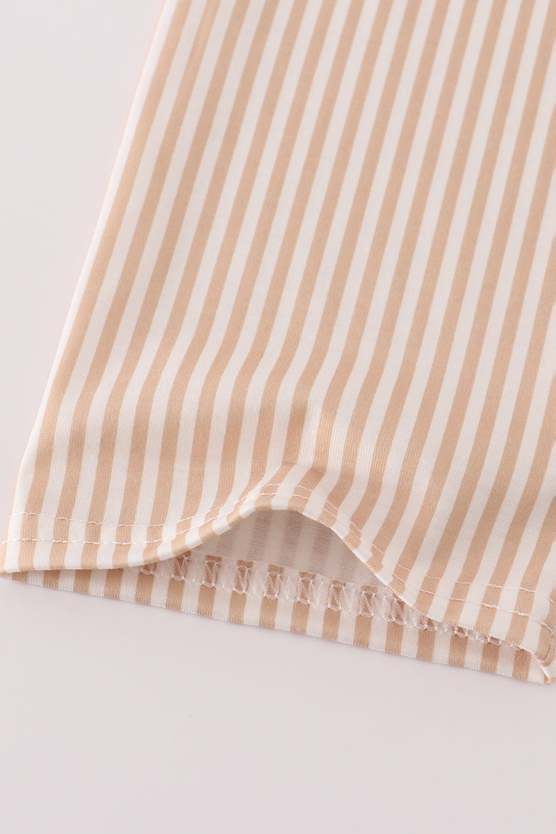 Khaki deer embroidery stripe pants set