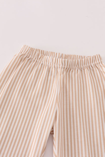 Khaki deer embroidery stripe pants set