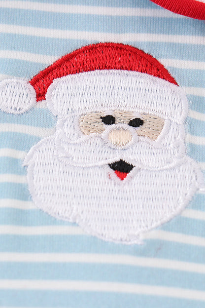 Blue stripe santa claus embroider boy romper
