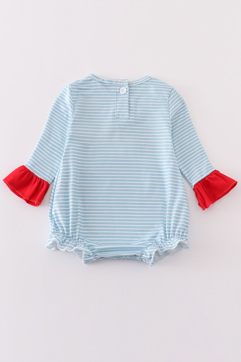 Blue stripe santa claus embroider girl bubble