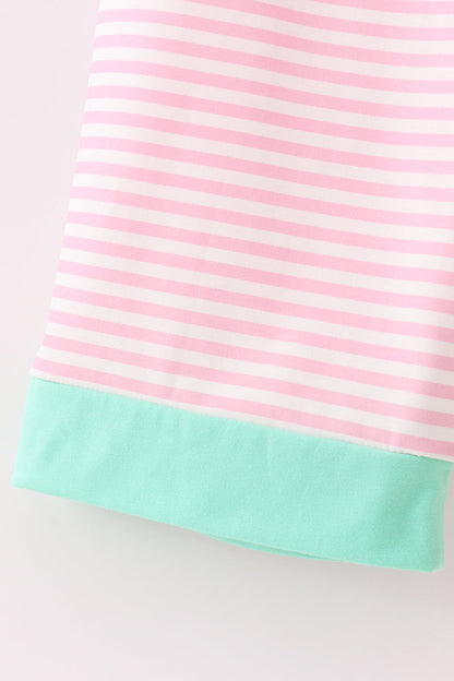 Pink stripe christmas santa claus embroidery women pajamas pants