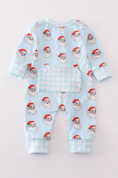 Blue Santa print Zipper girl romper