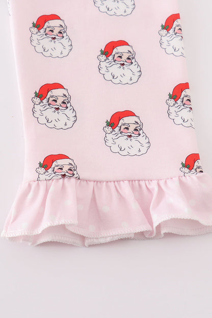 Pink santa print girl pajamas