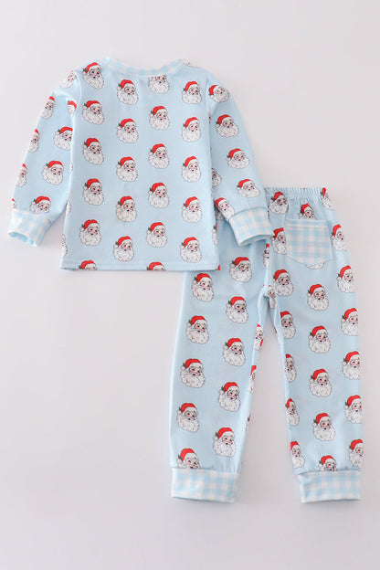 Blue santa print boy pajamas