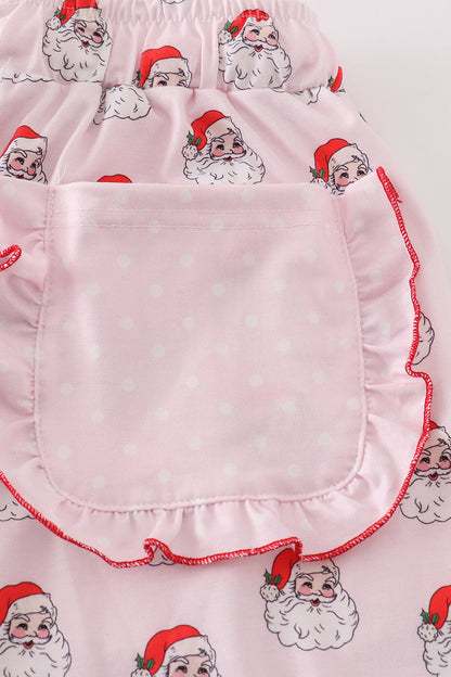 Pink santa print mom pajama pants