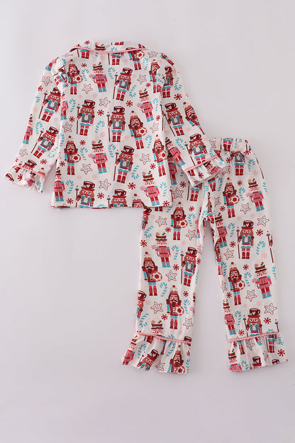 Christmas nutcracker print ruffle pajamas set