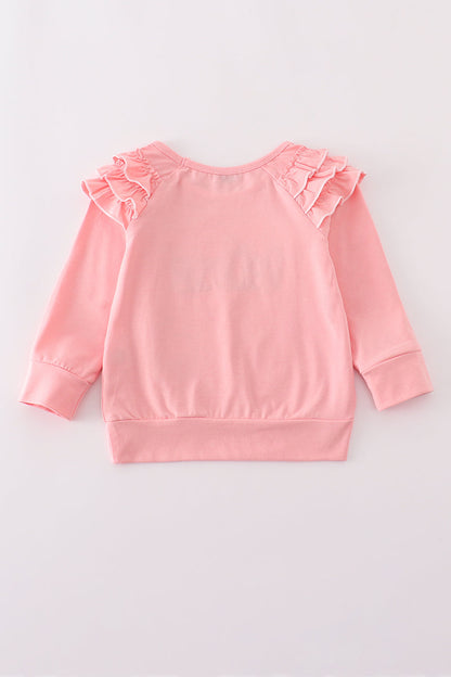 Pink believe embroidery ruffle top