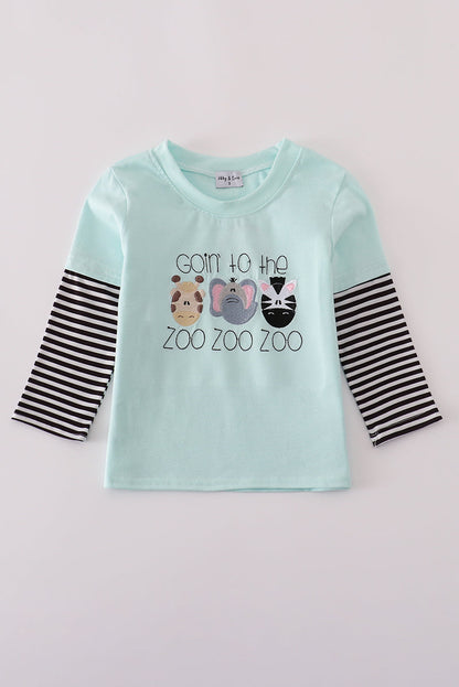 Blue GOIN TO THE ZOO embroidery top