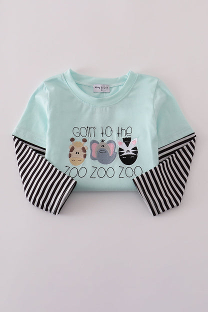 Blue GOIN TO THE ZOO embroidery top