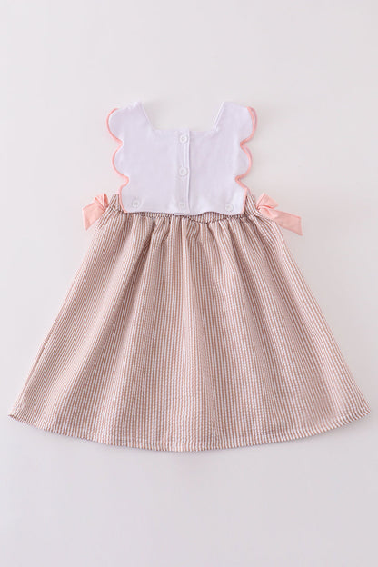 Brown Shell Starfish Embroidered Seersucker Dress
