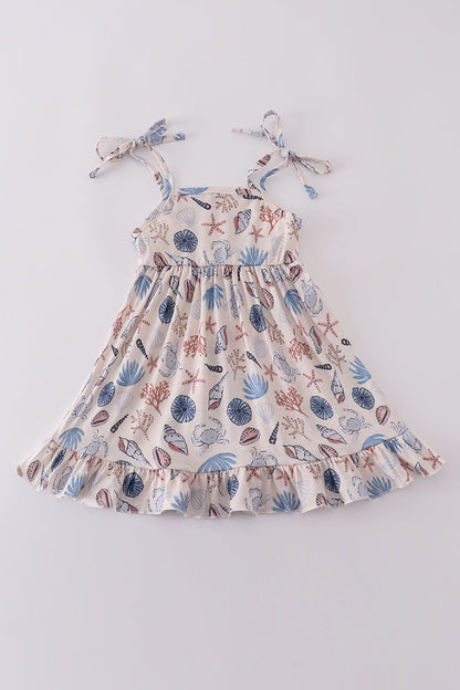 Blue ocean breeze shells print mom&me dress