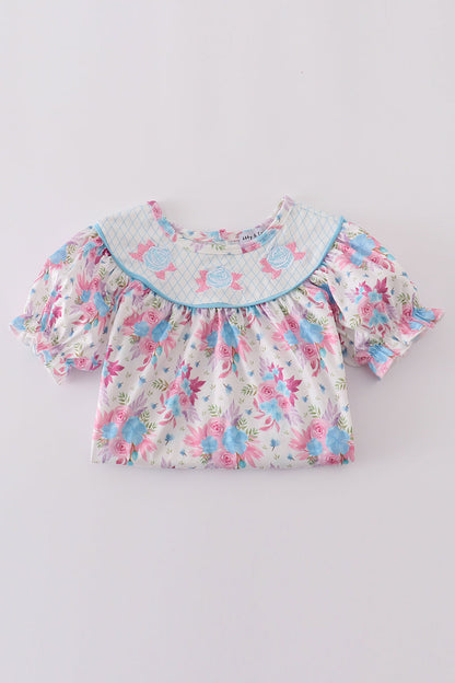 Blue petal meadow embroidery girl dress